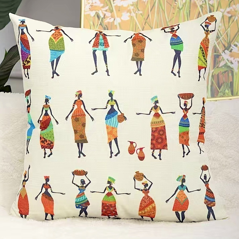 Pillow Cover Tribal Traditional African Dress Women Print Zip Close Multicolor